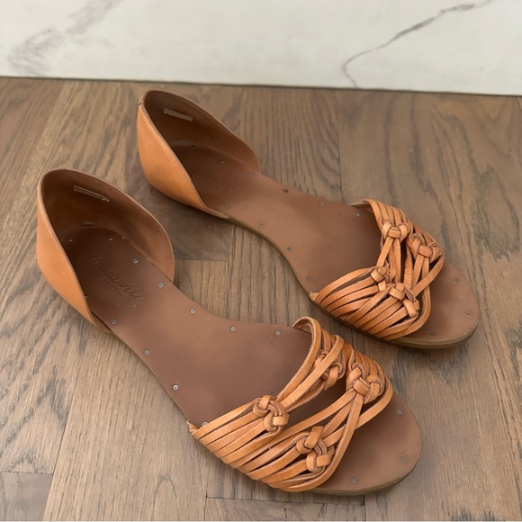 Madewell Knotted Flat Open Toed Leather Sandal in Castle Brown Tan Size 9 - Picture 1 of 8